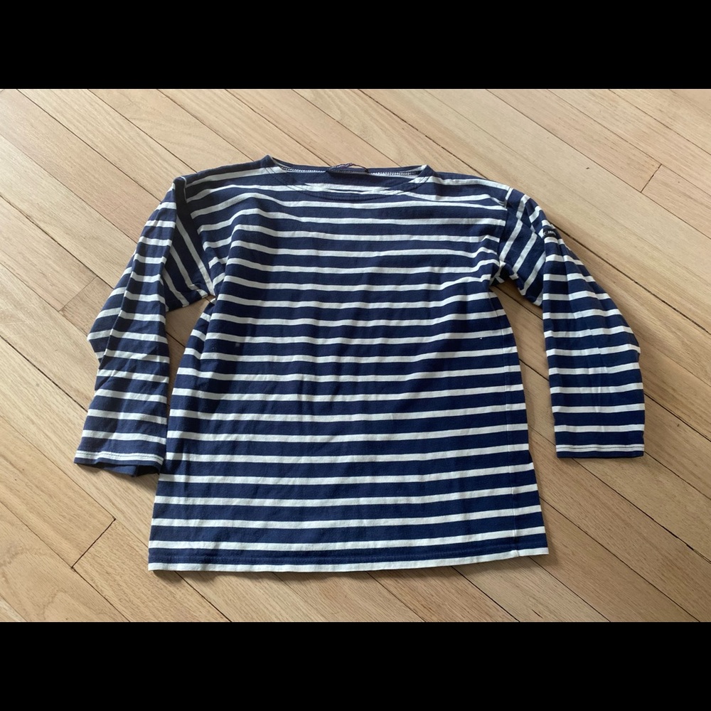 Kids Saint James x Crewcuts J. Crew Navy/Ivory Breton Striped Tee Size 12